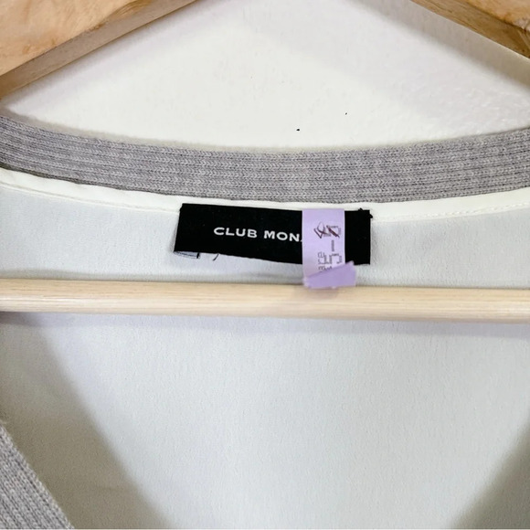 Club Monaco Mixed Media V Neck Sweater In Grey White Color - Picture 11 of 15